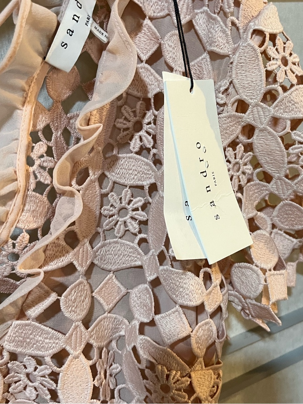 Sandro Blush Guipure Lace Mini Dress XS/S size Fr 1 - Picture 7 of 12